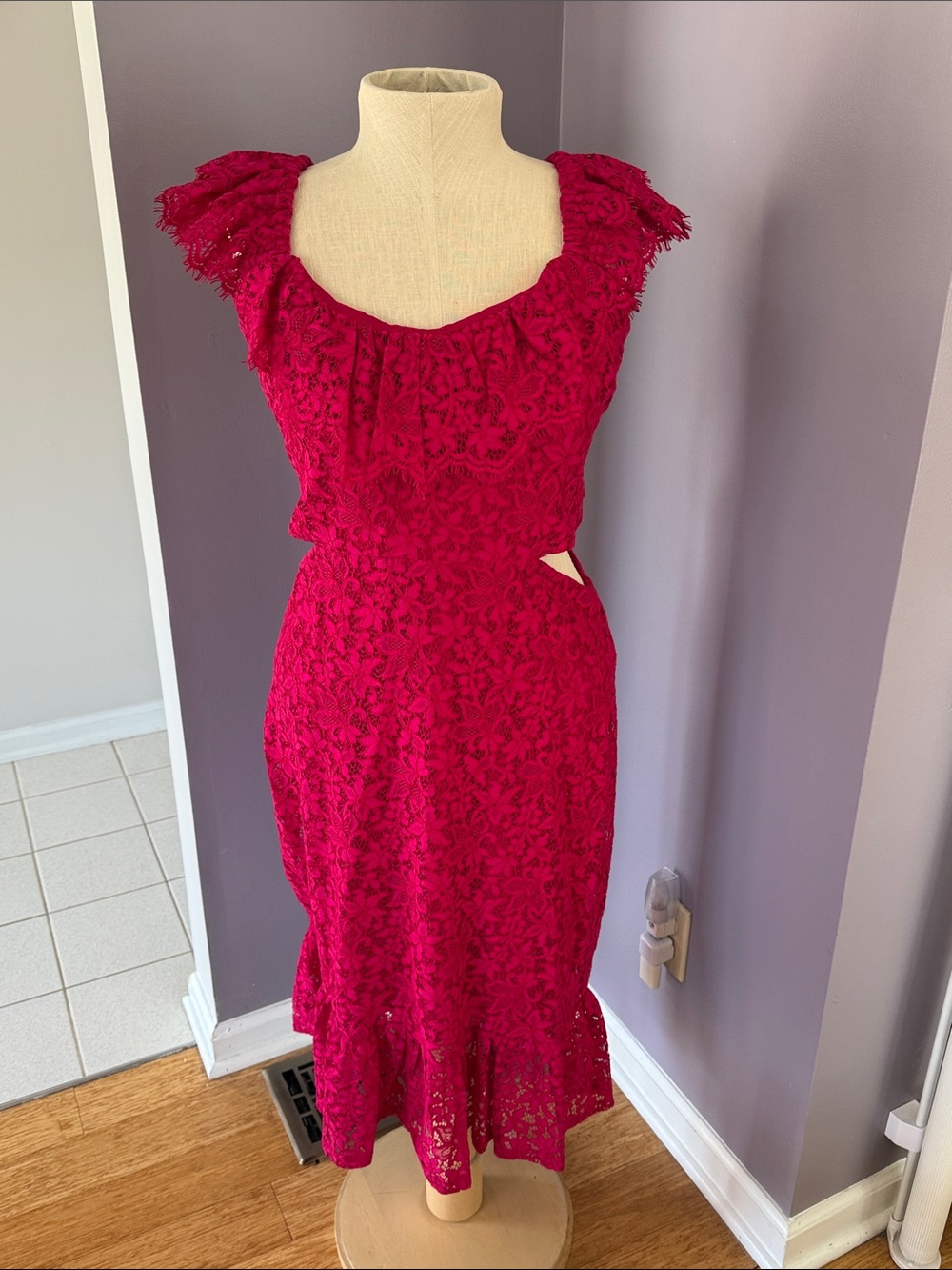 Express Fuchsia Lace Midi Dress - L